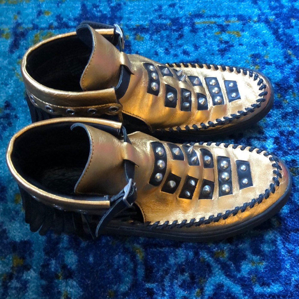 Coach Metallic Gold and Black Studded Fringe Mule - Picture 3 of 5